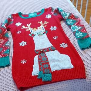 Holiday Red Reindeer Long Sleeve Dress